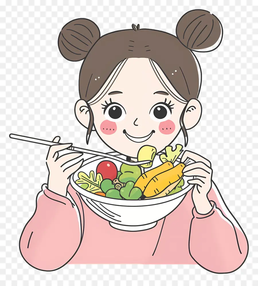 Fille De Manger，Illustration De Dessin Animé PNG