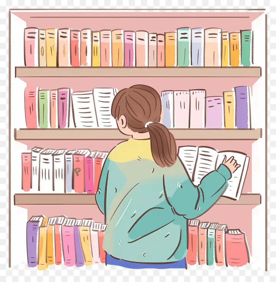 Fille Lisant Un Livre，Bibliothèque PNG