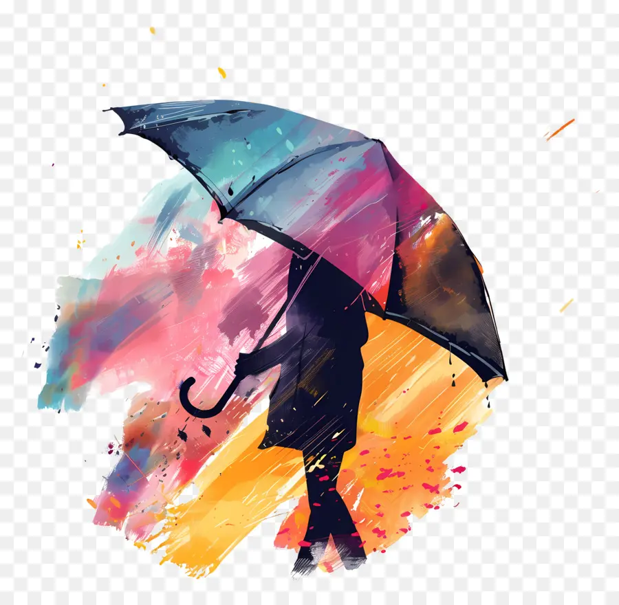 Parapluie Silhouette，Peinture PNG