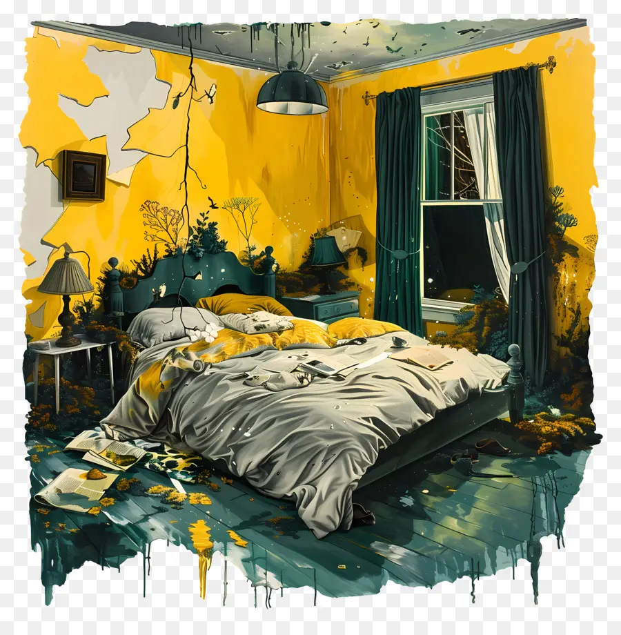 Chambre à Coucher，Murs Jaunes PNG