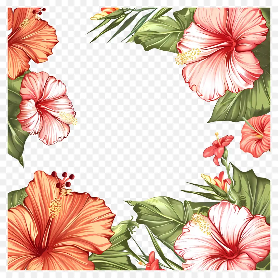 Fleurs D'hibiscus，Feuilles PNG