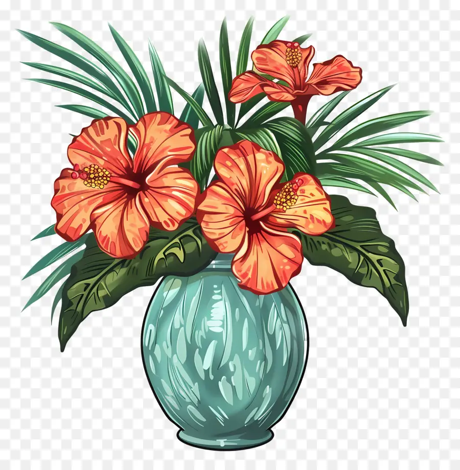 Fleur Tropicale，Fleurs D'hibiscus Rouges PNG