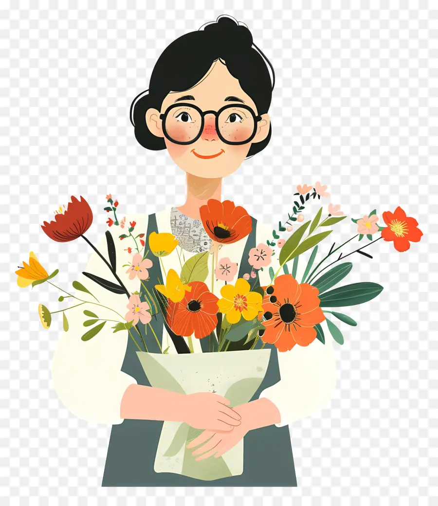 Fleuriste Tenant Du Bouquet，Femme Avec Bouquet De Fleurs PNG