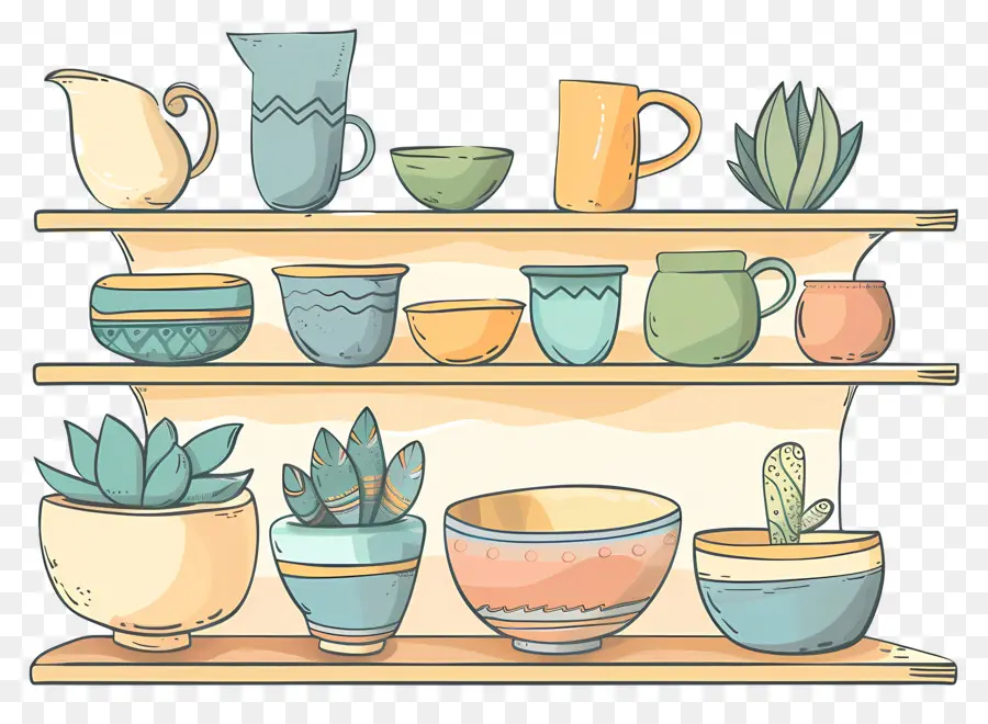 étagère Avec Poterie，Pots PNG