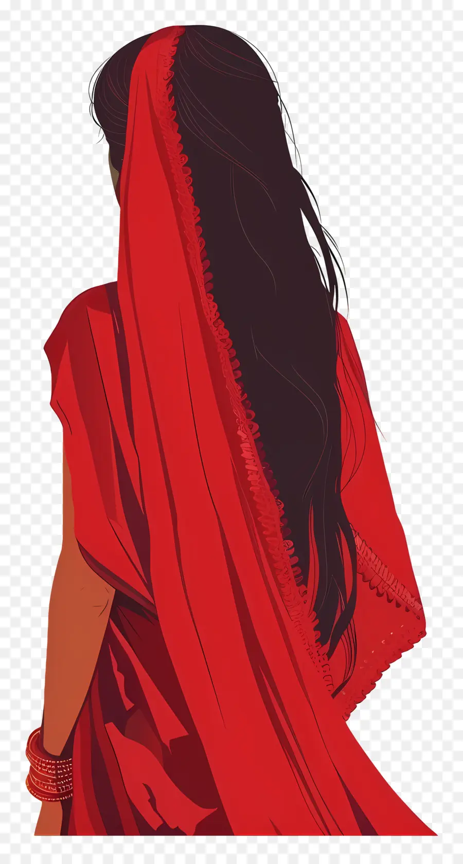 Femme En Robe Rouge，Cheveux Longs PNG