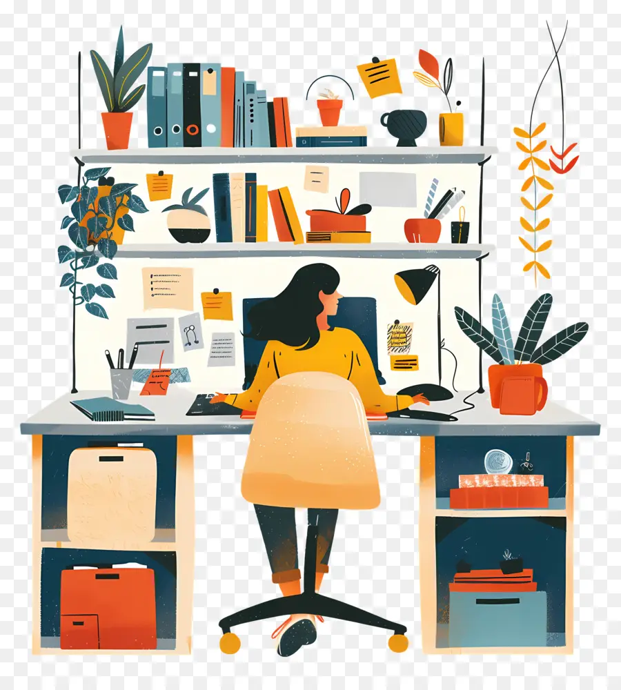 Femme Travaillant Au Bureau，Ordinateur Portable PNG