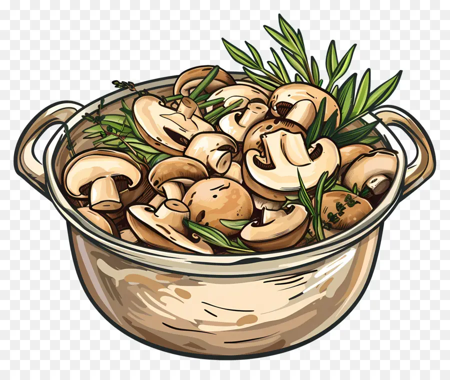 Champignons En Pot，Herbes PNG