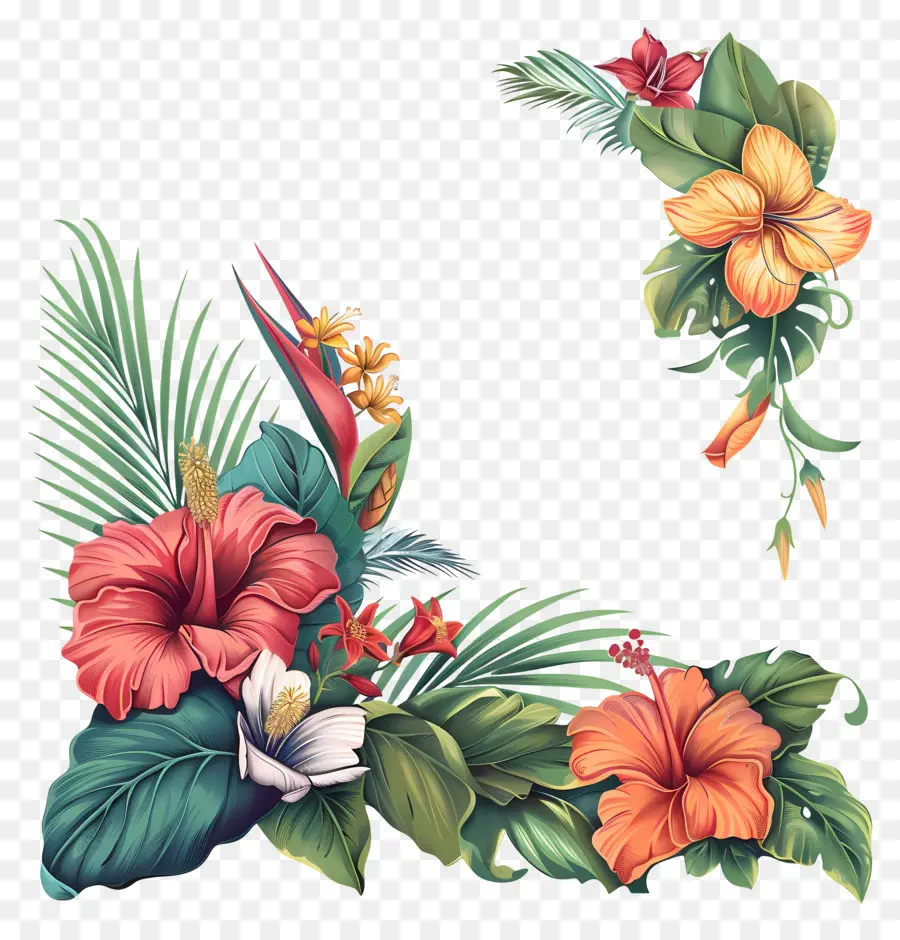 Fleur Tropicale，Vintage Floral Frontière PNG