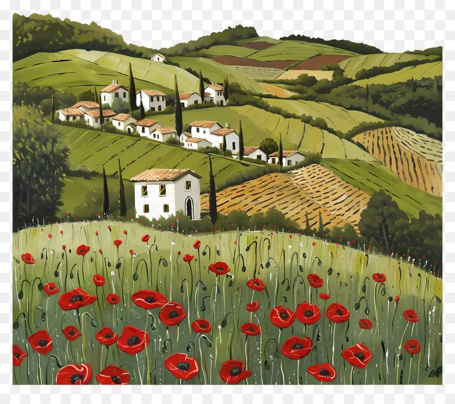 Champ De Coquelicots，Collines PNG