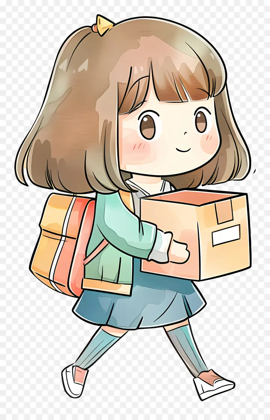 Fille Avec Boîte，Dessin Animé PNG