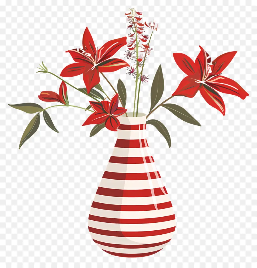 Nolina，Vase Rayé Rouge Et Blanc PNG