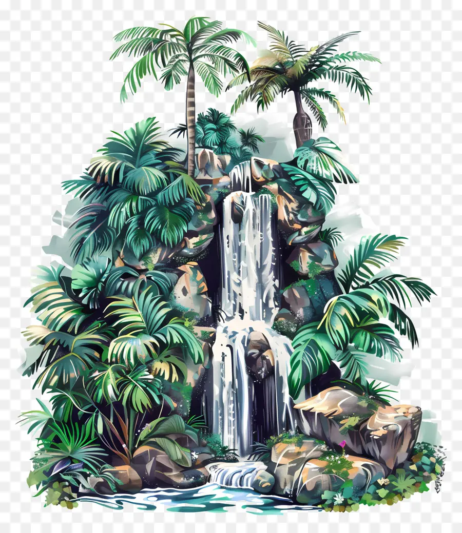 Cascade De La Jungle，île Tropicale PNG