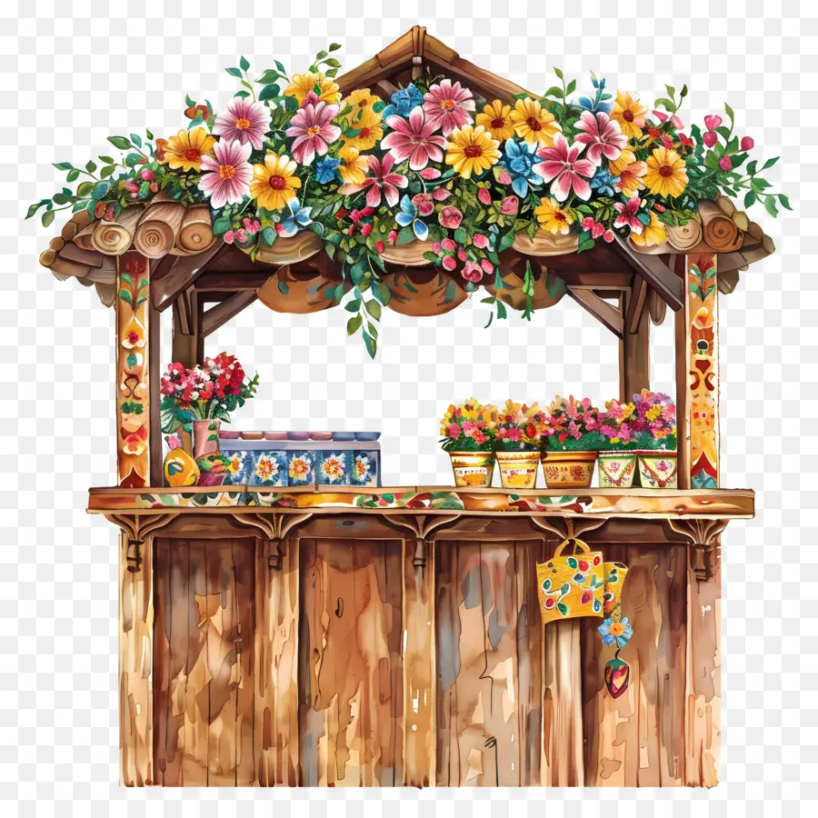 Kiosque De Fleurs，Support En Bois PNG