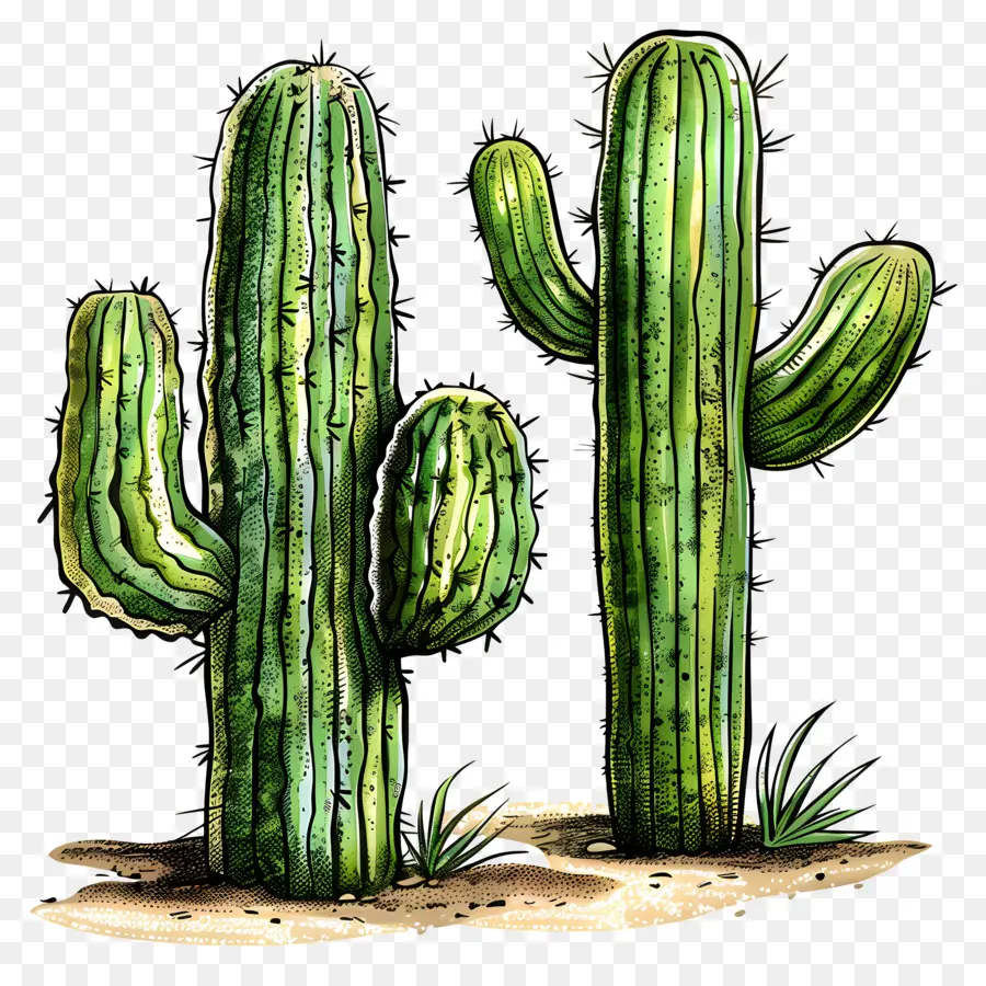 Cactus Linocut，Cactus Vert PNG