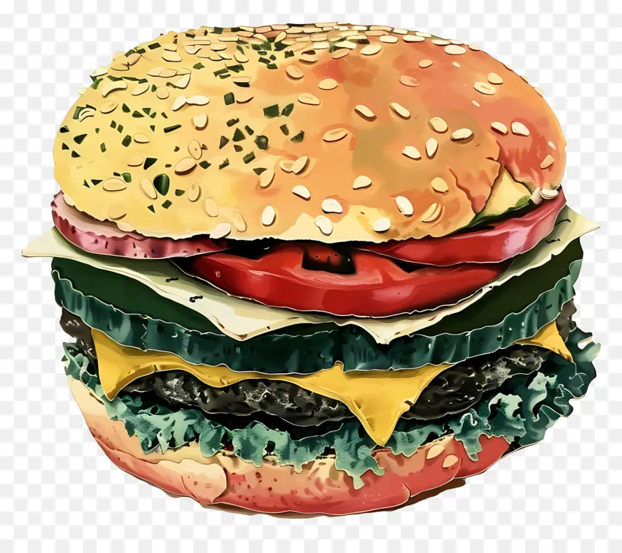 Hamburger，Illustration Aquarelle PNG