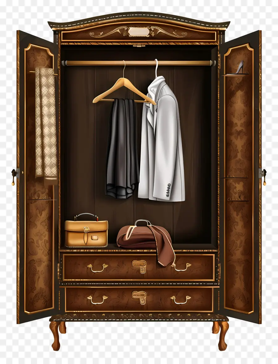 Armoire à Vêtements，Armoire En Bois PNG