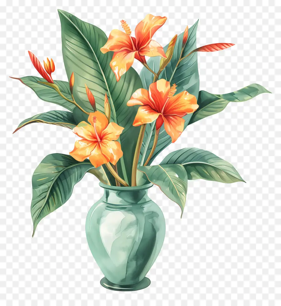 Fleurs Oranges，Vase PNG