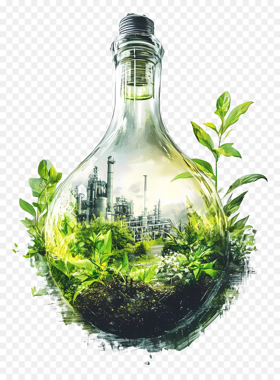 Bouteille En Verre Avec Verdure，Plantes PNG