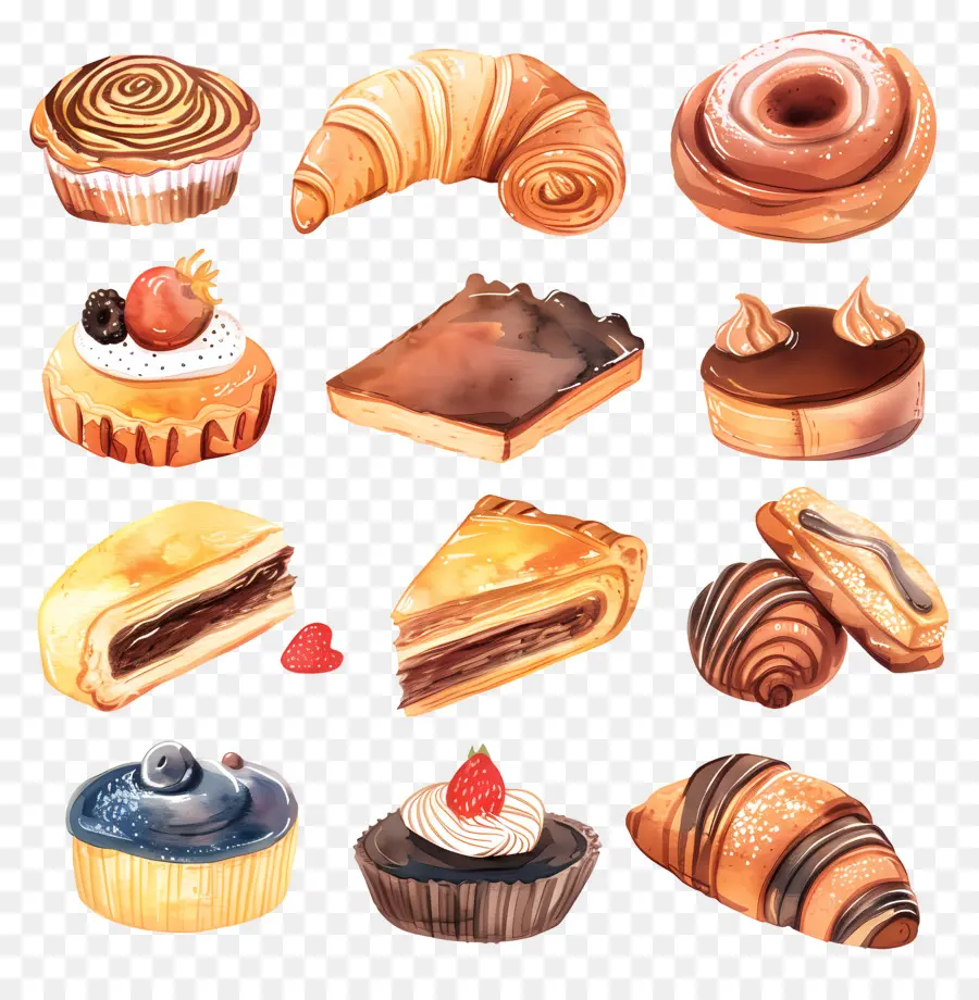 Pâtisseries，Des Illustrations à L'aquarelle PNG