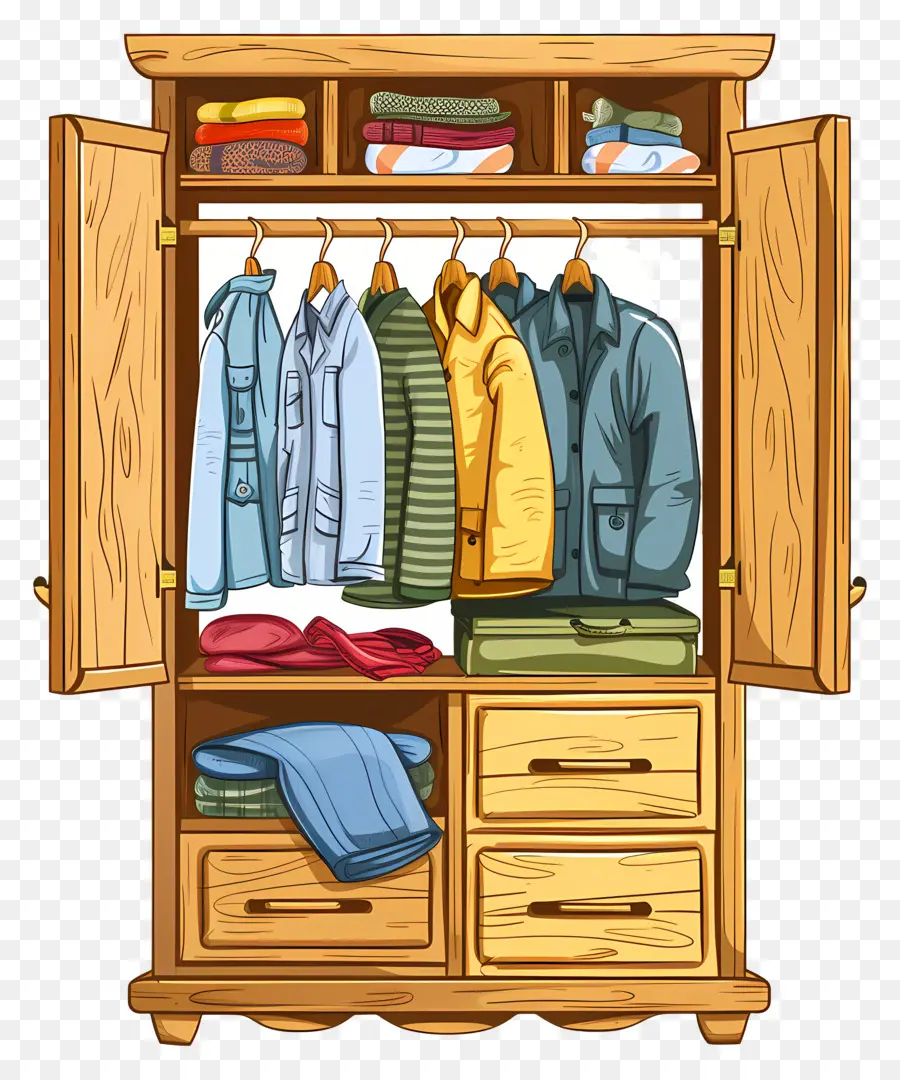 Armoire à Vêtements，Armoire En Bois PNG