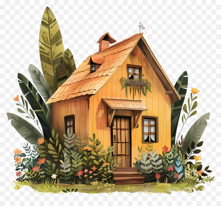 Maison En Bois，Les Plantes PNG