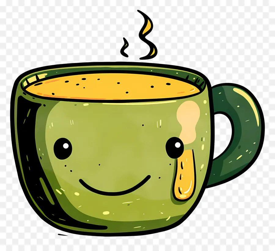 Tasse En Céramique Verte，Design De Visage Souriant PNG