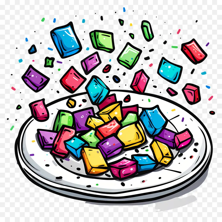 Assiette Avec Des Miettes，Cubes Colorés PNG