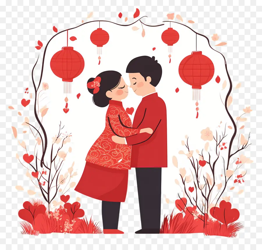 Saint Valentin Chinois，Couple En Vêtements Traditionnels PNG