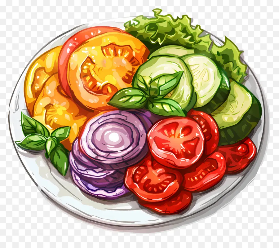 Assiette De Légumes，Salade Colorée PNG