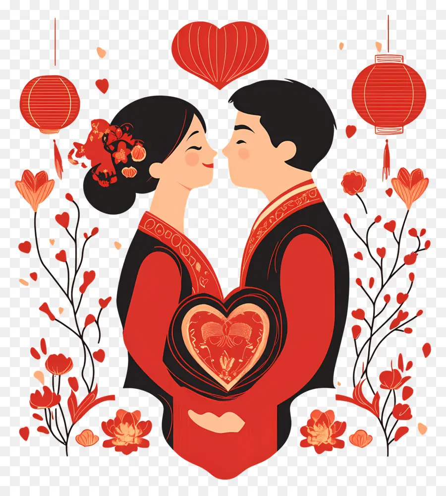 Saint Valentin Chinois，Couple Amoureux PNG