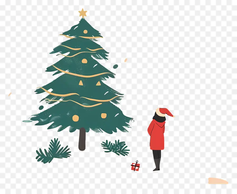 Arbre De Noël，Femme En Veste Rouge PNG