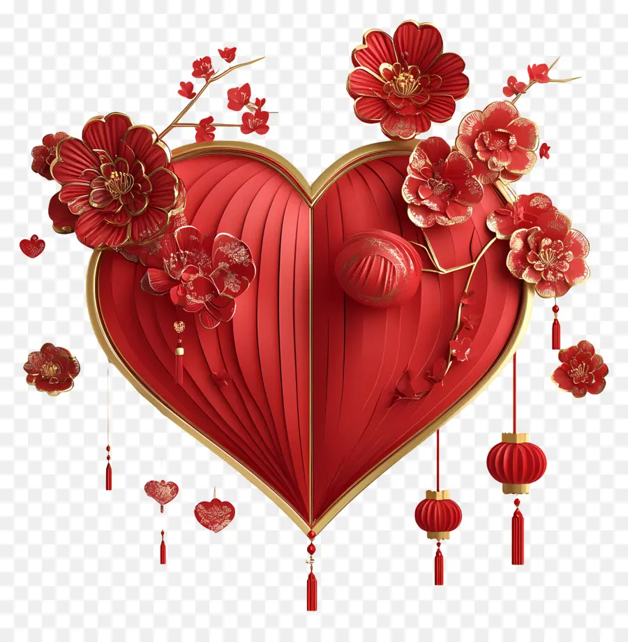 Saint Valentin Chinois，Coeur Avec Des Fleurs PNG