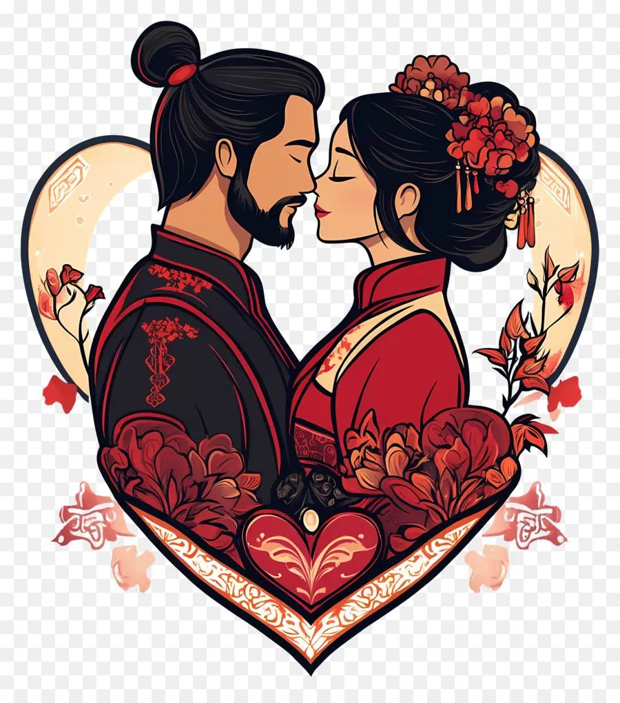 Saint Valentin Chinois，Couple En Tenue Traditionnelle PNG