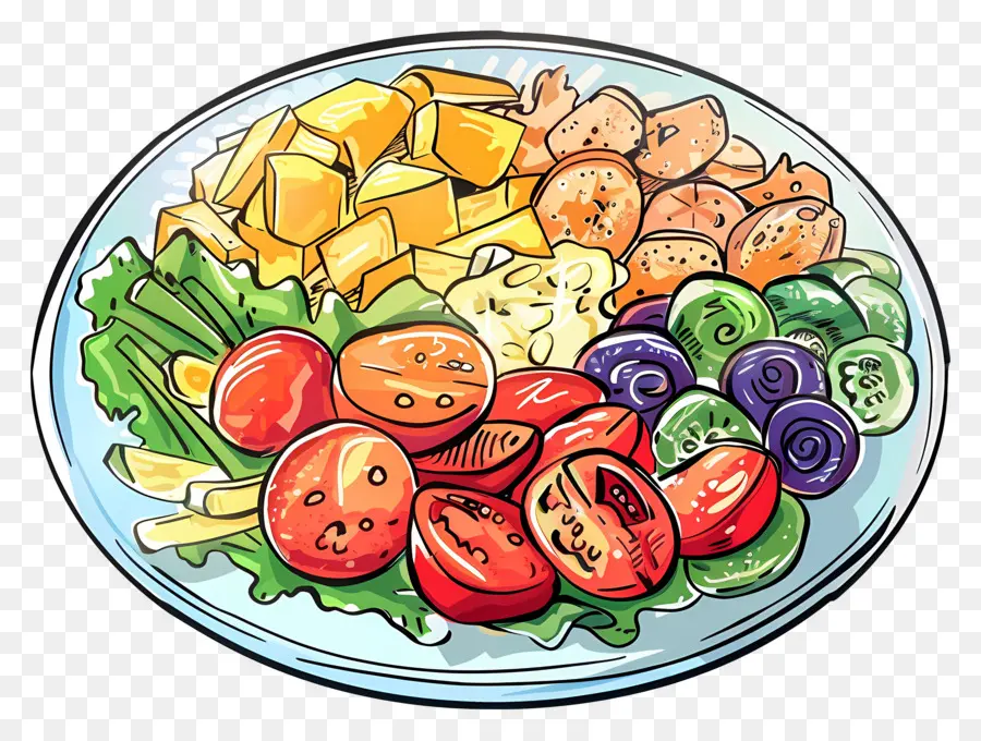 Assiette Avec De La Nourriture，Salade PNG