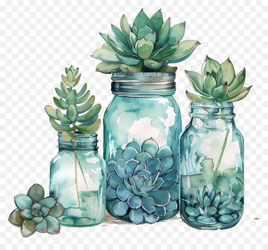 Pots Mason，Plantes Succulentes En Pots PNG