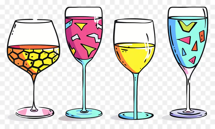 Verre à Vin，Lunettes Multicolores PNG