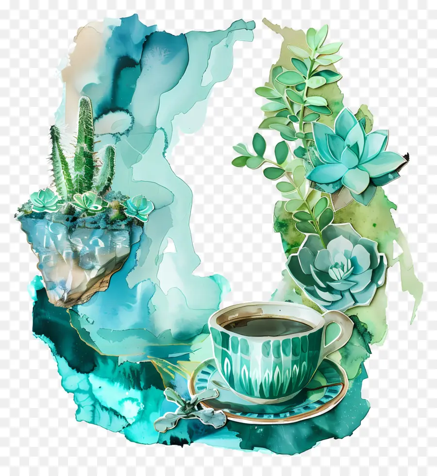 Café，Café Et Succulentes PNG