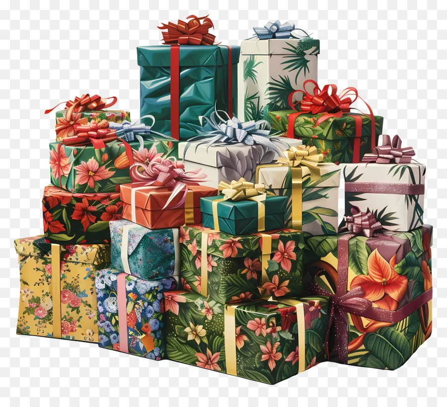 Pile De Cadeaux，Enveloppé Présente PNG