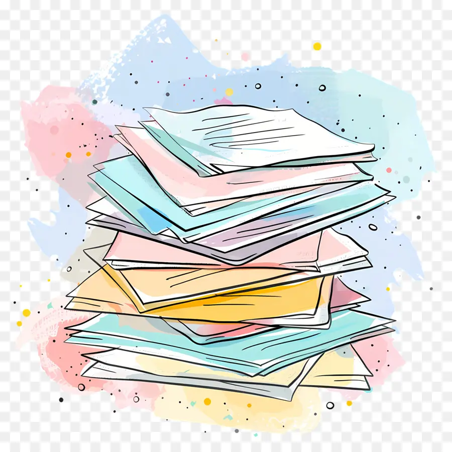 Pile De Papier，Peinture à L'aquarelle PNG