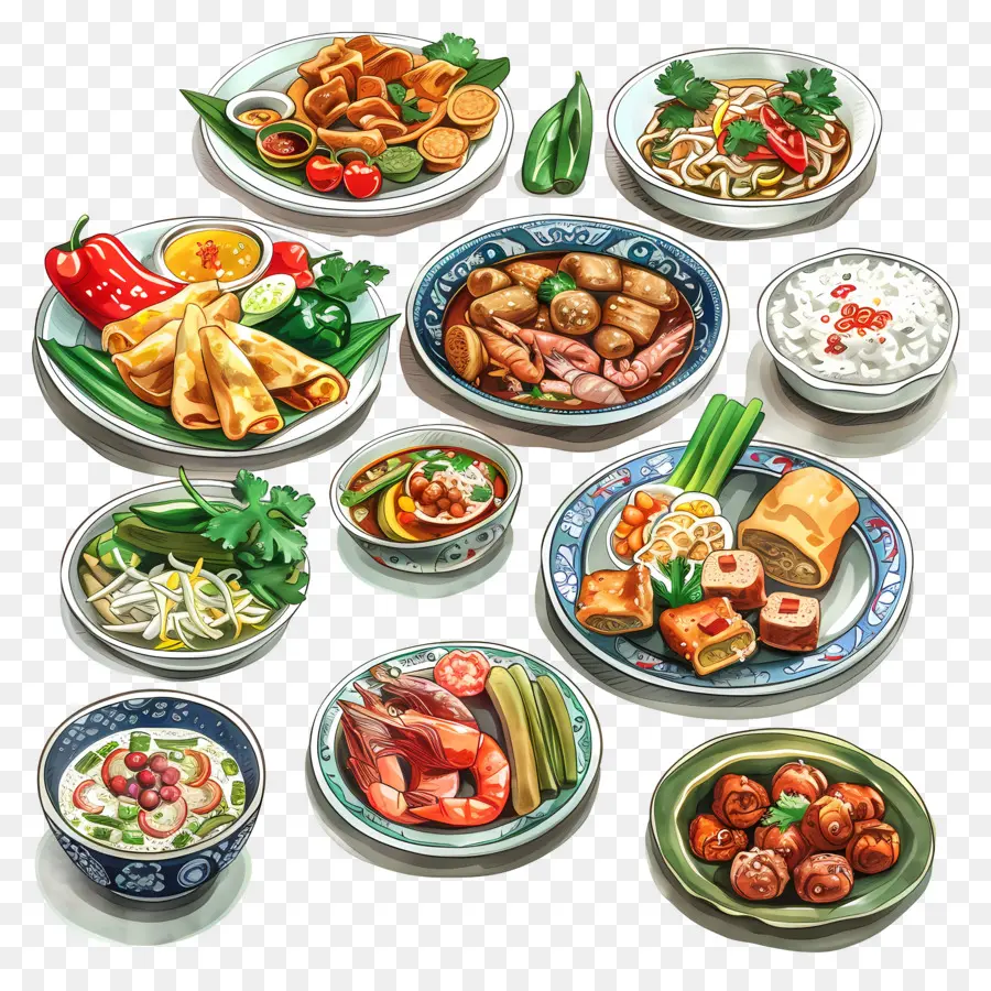 Cuisine Thaïlandaise，Plats Assortis PNG