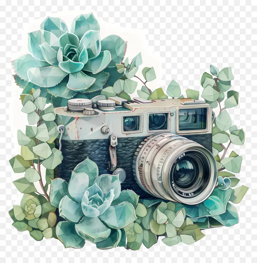 Appareil Photo Vintage，Appareil Photo Vintage Avec Plantes Succulentes PNG