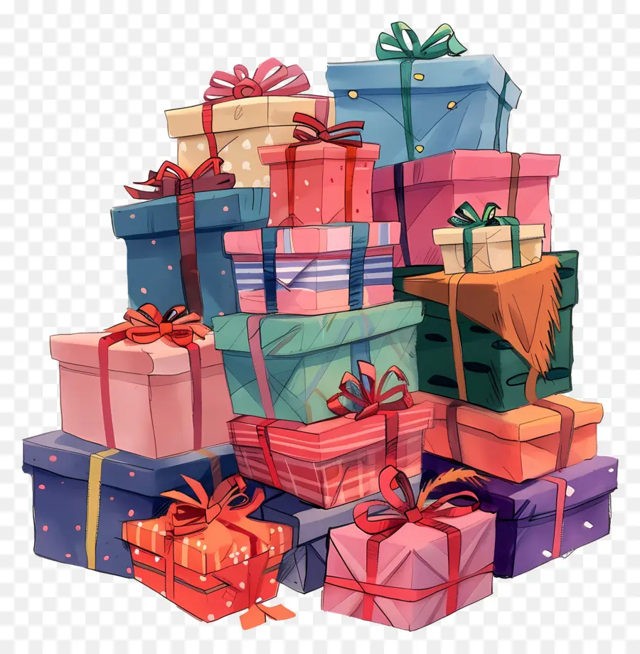 Pile De Cadeaux，Pile De Coffrets Cadeaux PNG