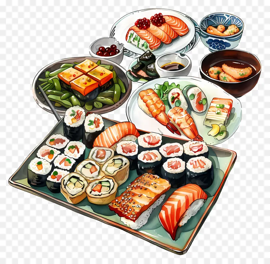 Cuisine Japonaise，Plateau De Sushis PNG