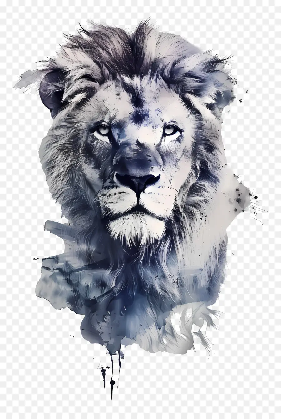 Lion，Tons Bleus Et Gris PNG