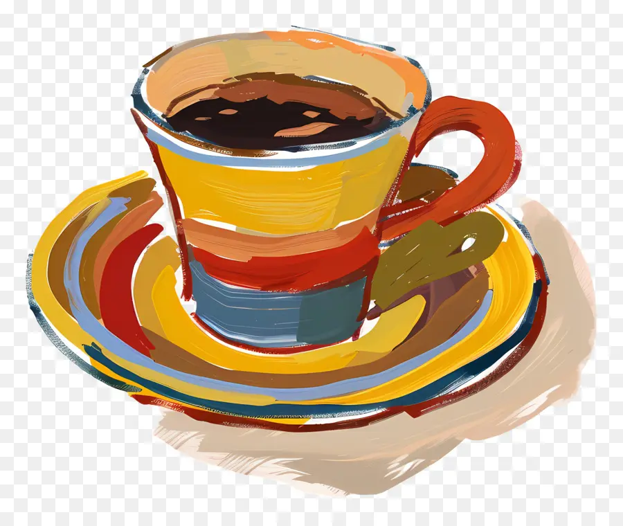 Tasse De Café，Tasse Et Soucoupe Colorées PNG