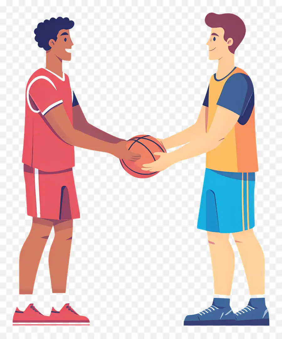 Esprit Sportif，Deux Personnages De Dessins Animés Tenant Un Ballon De Basket PNG