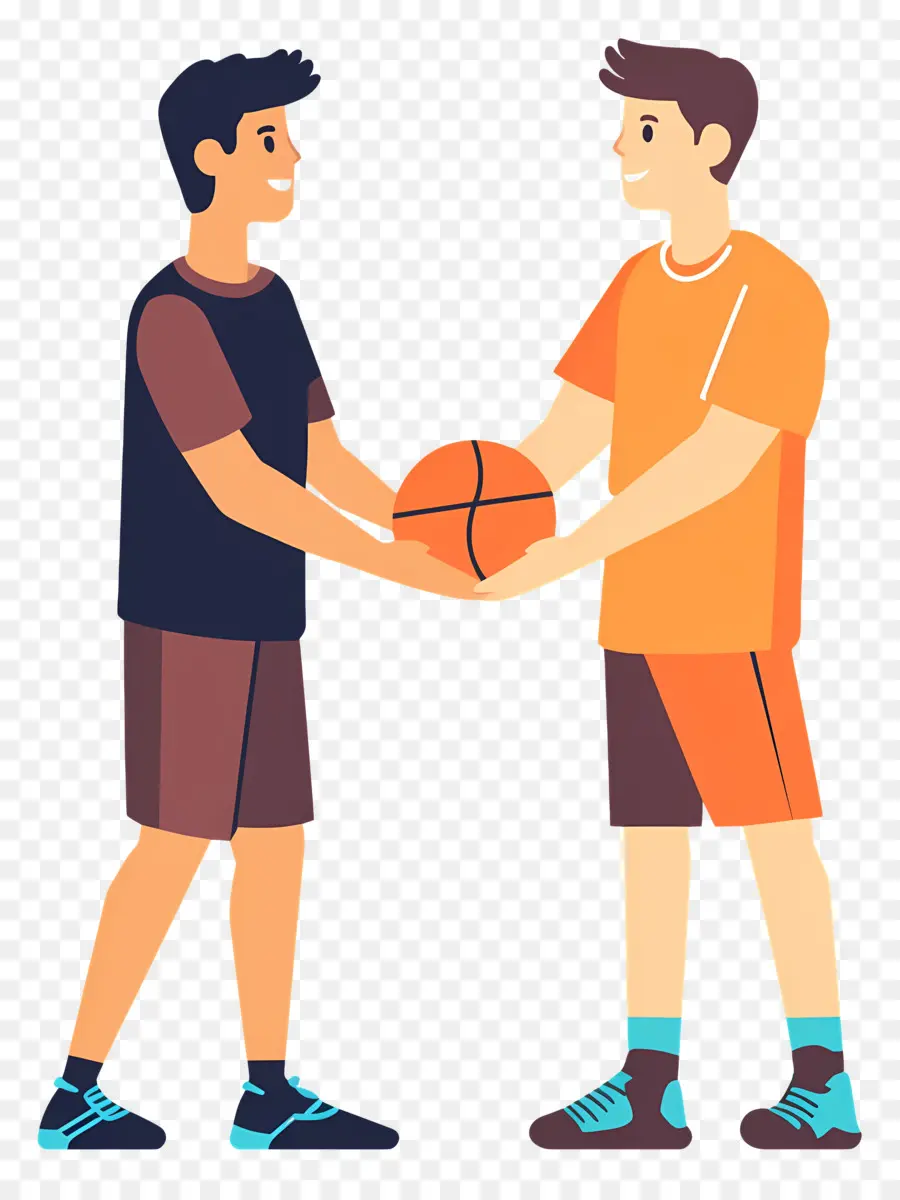 Esprit Sportif，Deux Personnages De Dessins Animés Tenant Un Ballon De Basket PNG