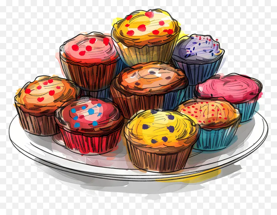 Muffins，Cupcakes Colorés PNG