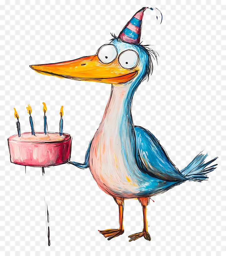 Anniversaire，Oiseau Avec Gâteau PNG