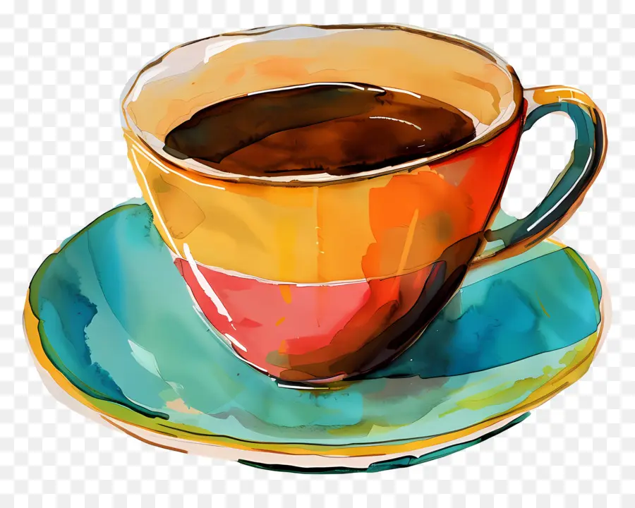 Tasse De Café，Tasse Et Soucoupe Colorées PNG